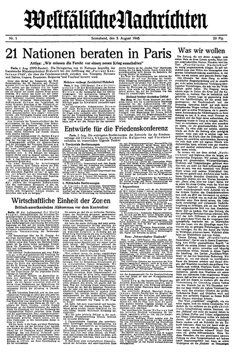 Unternehmensgruppe Aschendorff, Historie, Erste Titelseite Westfälische Nachrichten